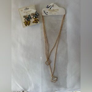 Butterfly Pendant Necklace and Earrings Set
